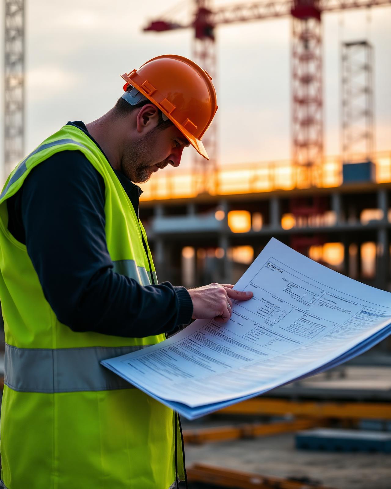 Bridgeman Civil project manager reviewing plans on site